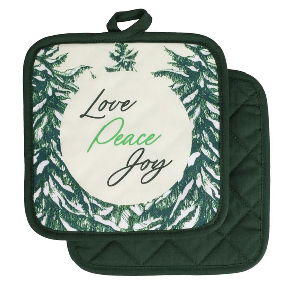 New Christmas House Winter Trees Kitchen Linen Set of 2 - Picture 3 of 3